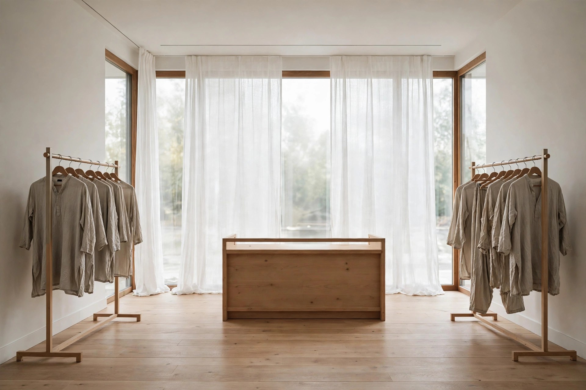 Same boutique setting with dull faded worn-out garments